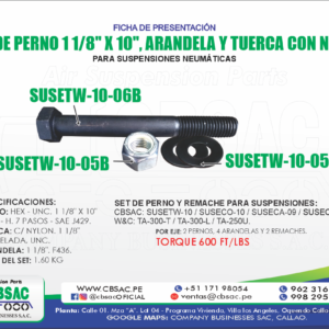 SET DE PERNO 11/8″ X 10″, ARANDELA Y TUERCA CON NYLON (SUSPENSIÓN NEUMÁTICA)